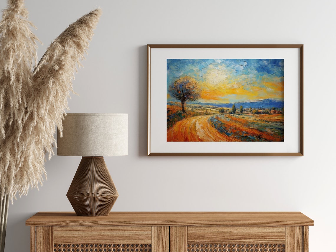 Golden Summer Country Road Through Sunlit Fields Impasto Poster - Image 2