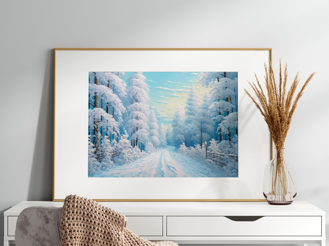 Serene Snowy Winter Road Through Sparkling Frosted Forest Poster - Image 2