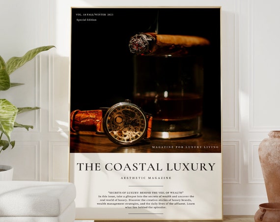 Coastal Cowboy Luxury Magazine Print Poster For Men Bedroom Drinks Wall Art Bar Cart Art Gift For Dad