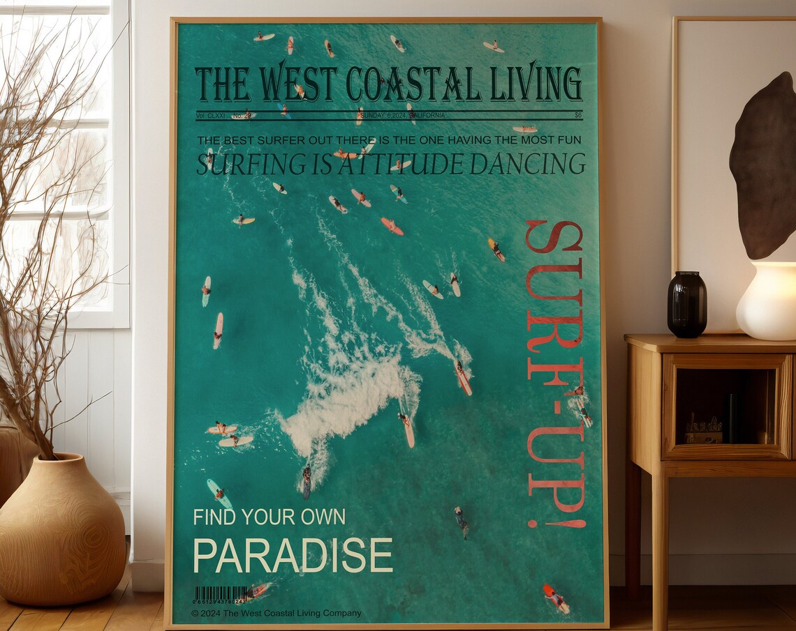 Coastal Surfer Cowgirl Magazine Cover Art Print