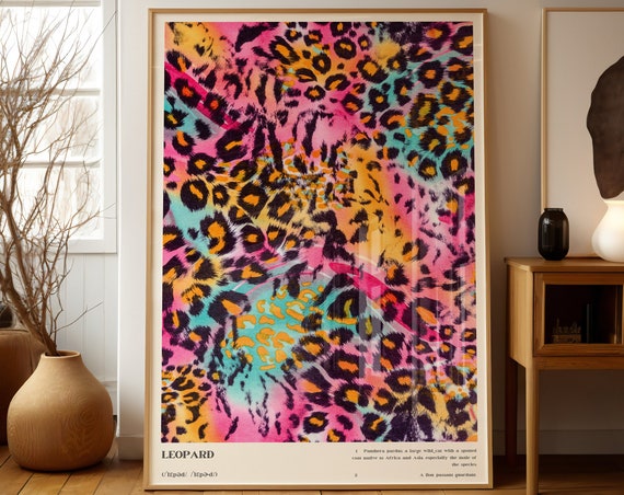 Leopard Wall Art Photography Definition Print Colorful Leopard Pattern Poster Above Bed Bedroom Wall Decor Aesthetic Photography Art