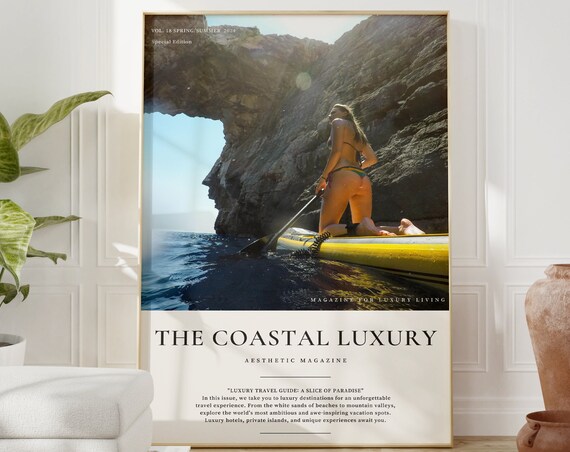 The Coastal Luxury Paddleboard Magazine Cover Summer Travel Poster