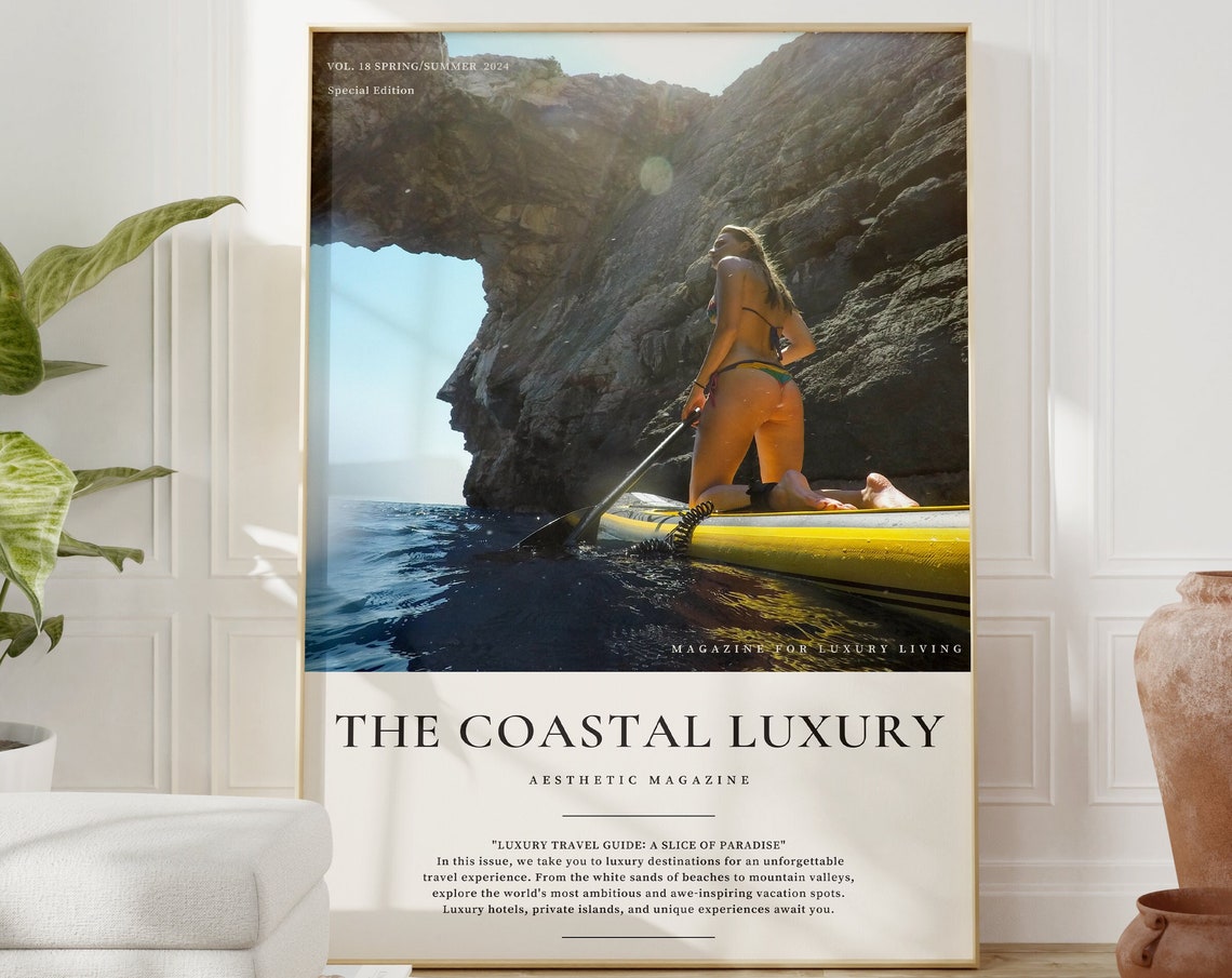 The Coastal Luxury Paddleboard Magazine Cover Summer Travel Poster