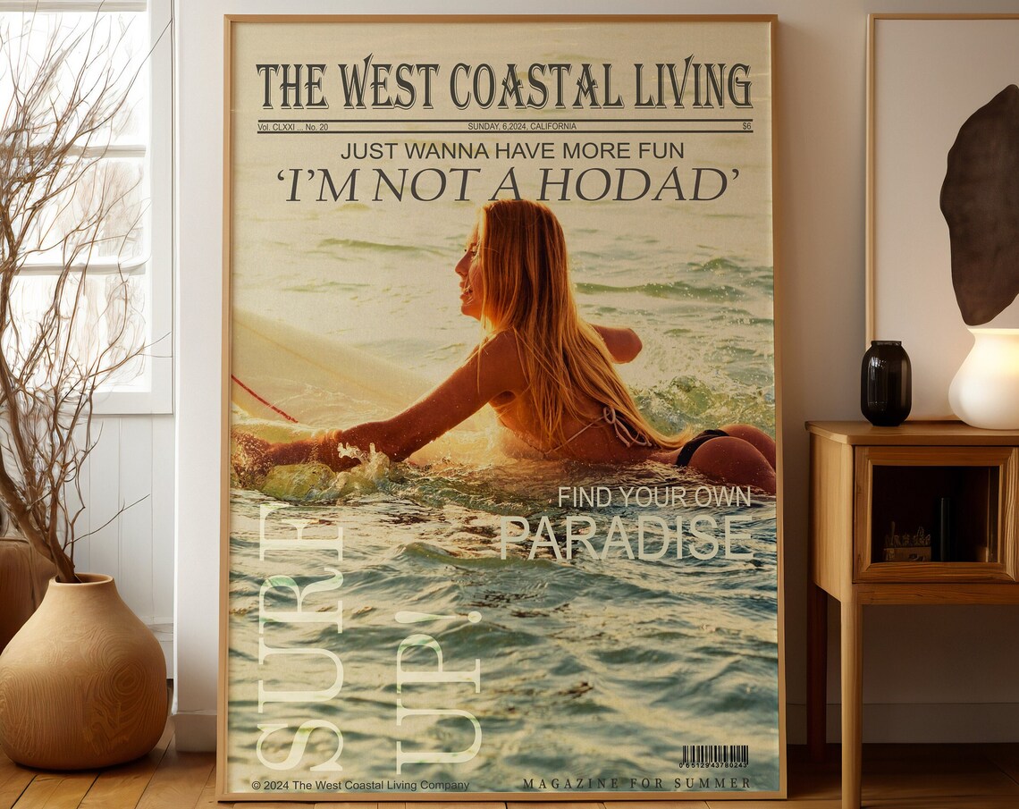 The West Coastal Living Surfer Girl Not A Hodad Vintage Poster