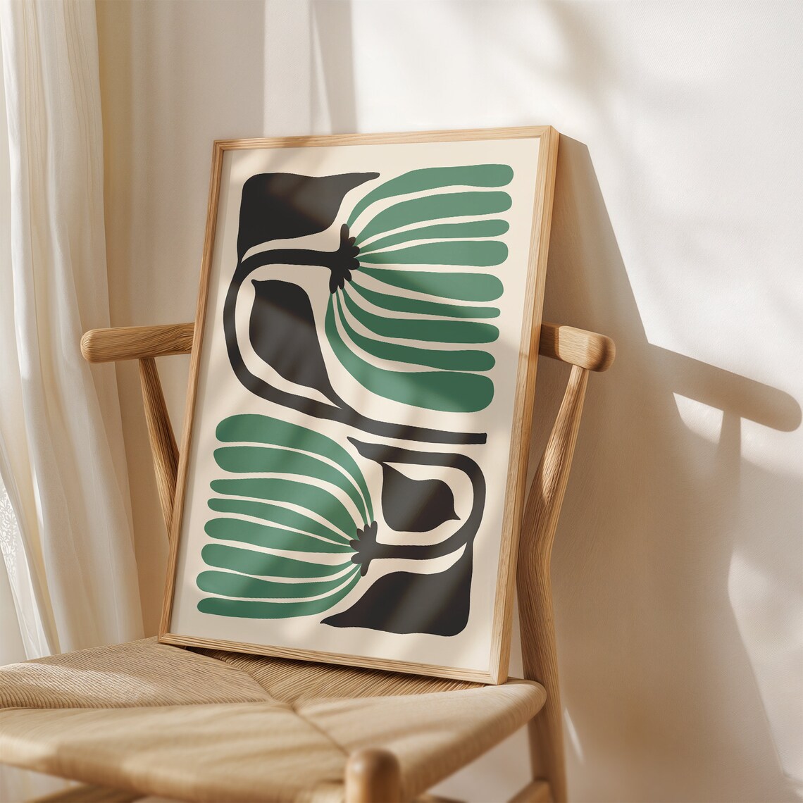 Green Black Abstract Botanical Flower Matisse Inspired Minimalist Poster - Image 2