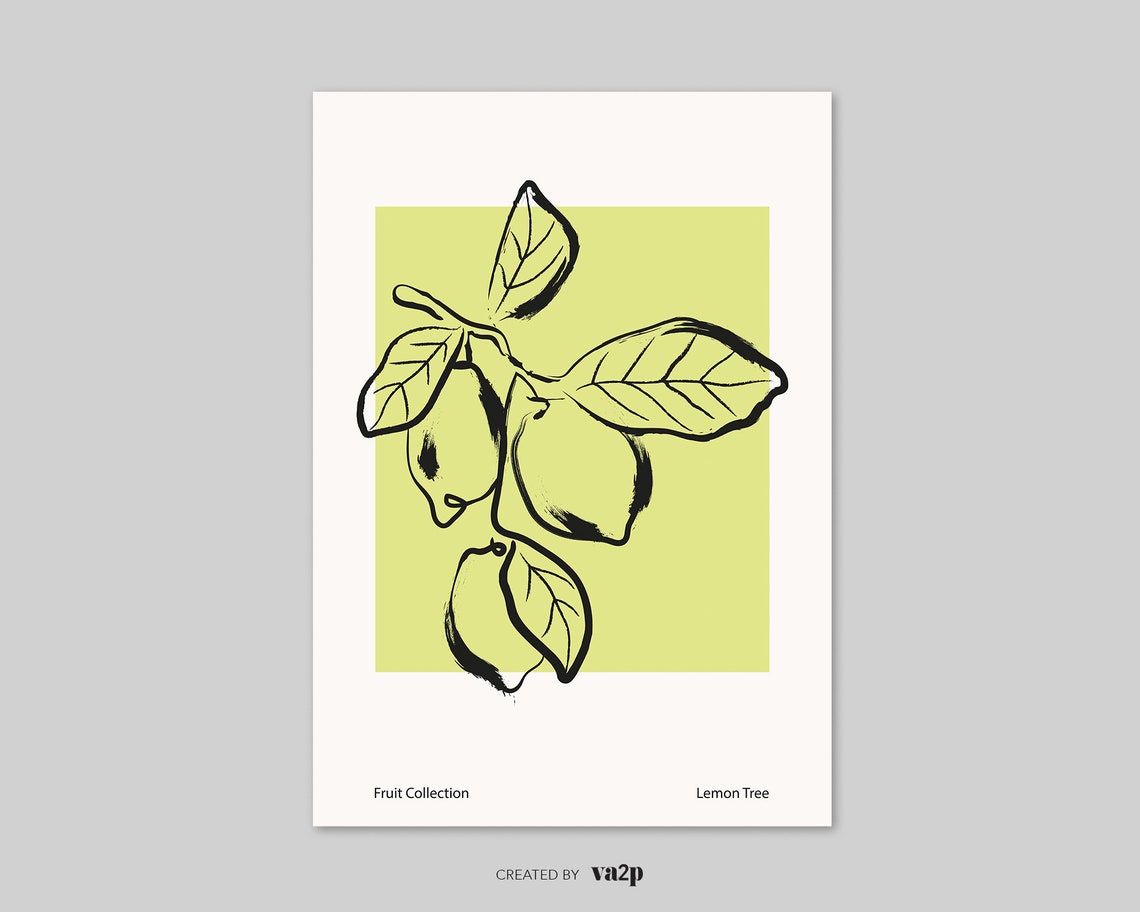 Lemon Tree Line Drawing Fruit Collection Green Botanical Art Poster - Image 2