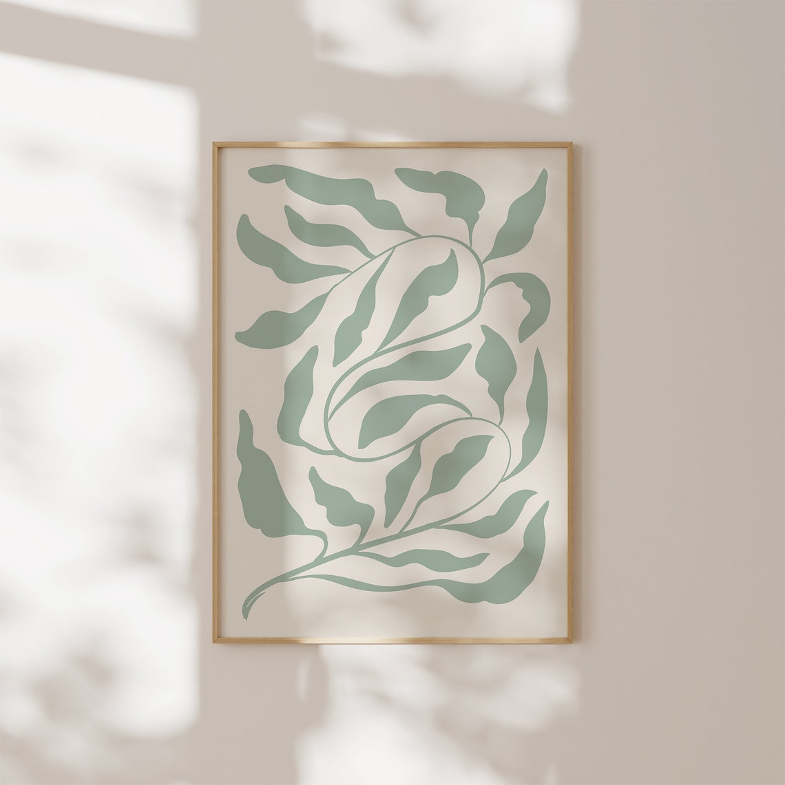 Sage Green Botanical Leaf Abstract Minimalist Scandi Wall Art - Image 2