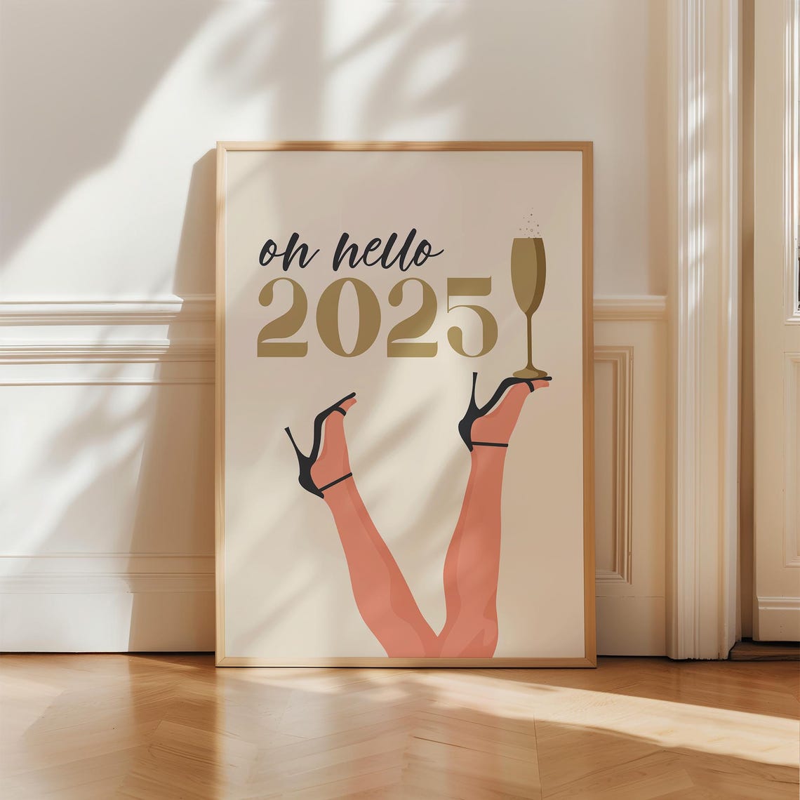 Oh Hello 2025 Champagne Toast Heels Up New Year Party Wall Art - Image 3