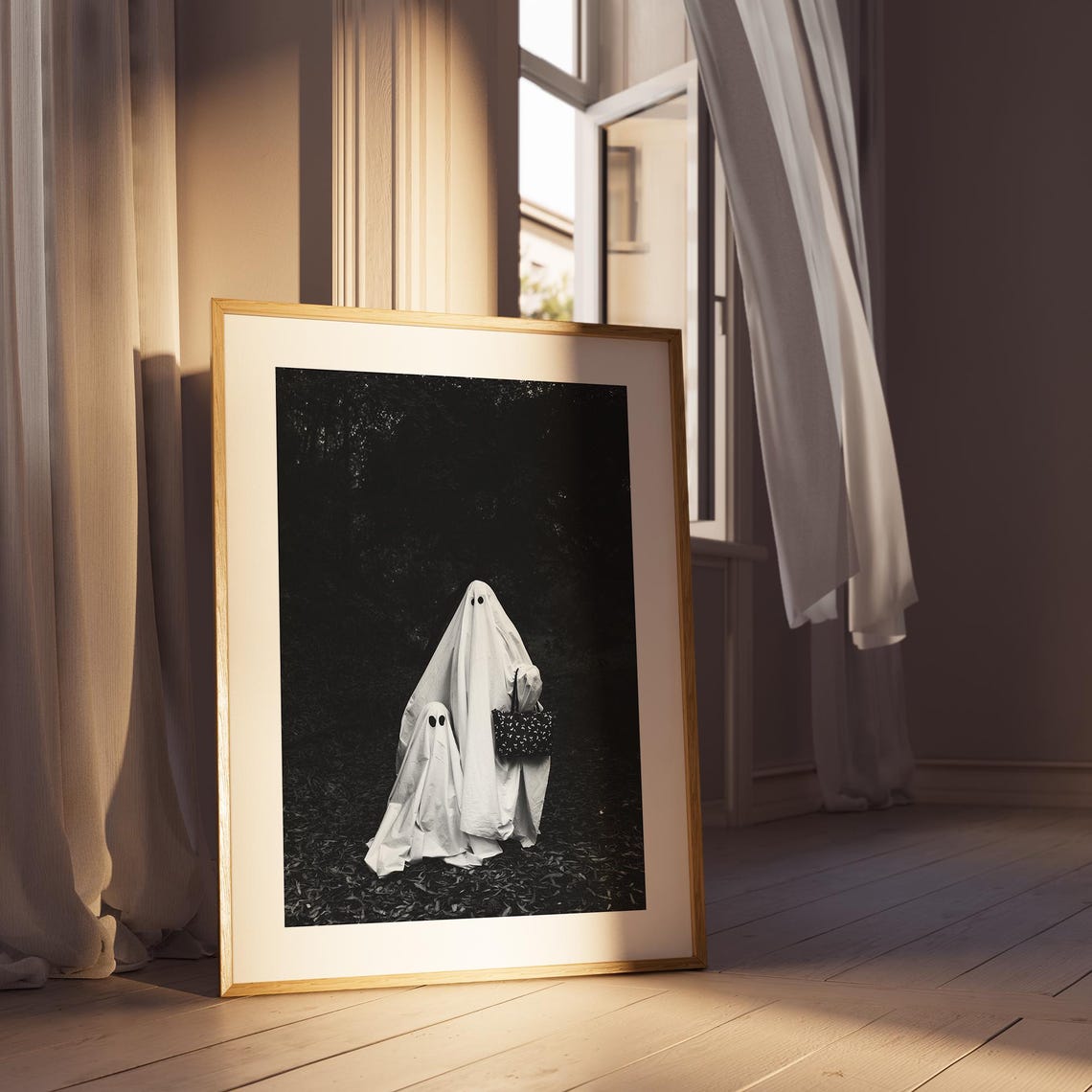Cute Ghosts Trick or Treat Night Spooky Black Photo Halloween Poster - Image 2