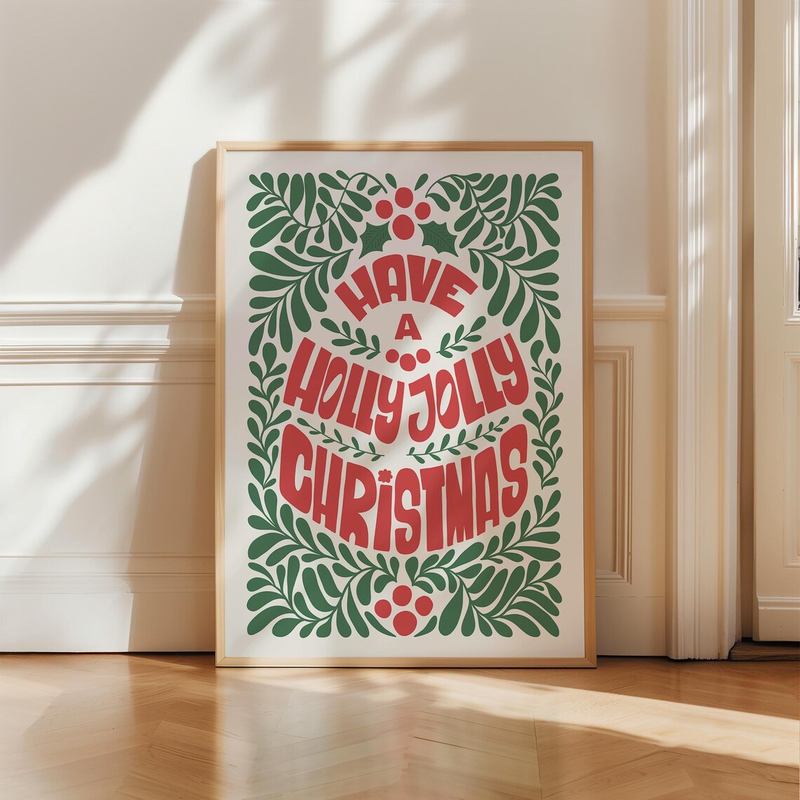 Have A Holly Jolly Christmas Retro Holly Berry Groovy Type Poster - Image 2