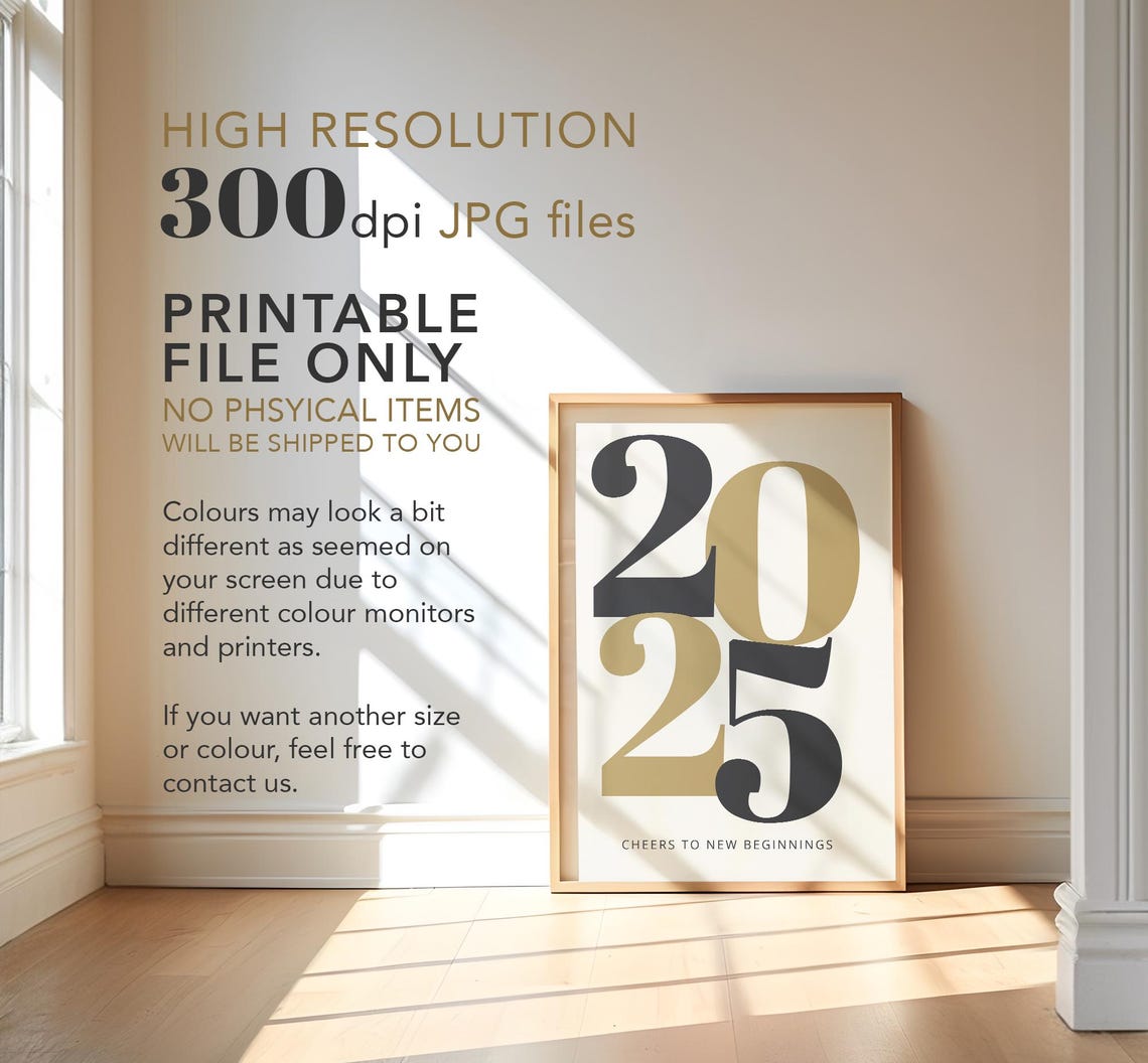 2025 Cheers To New Beginnings Black Gold Bold Number Typography Poster - Image 4