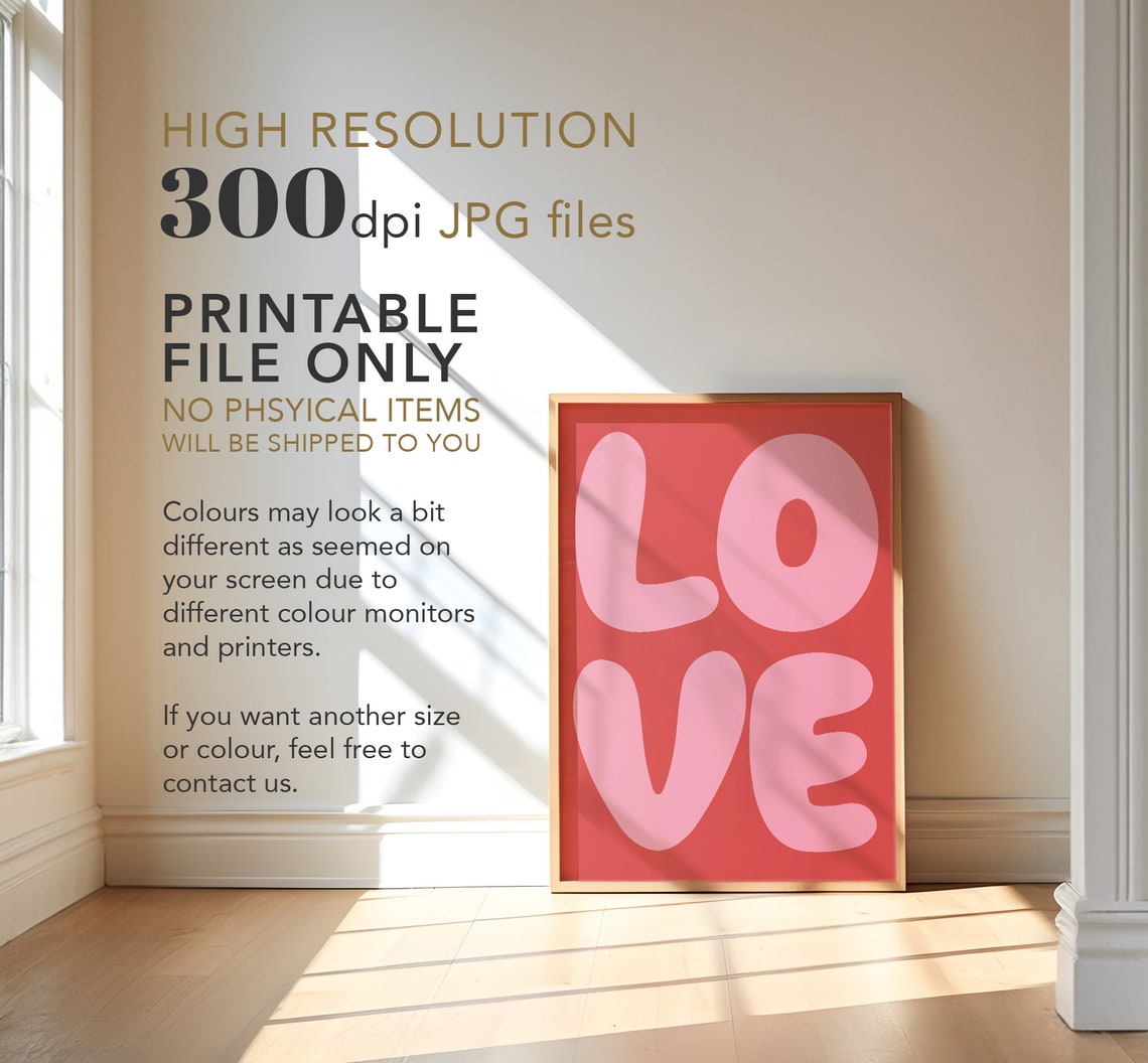 Love Groovy Retro Typography Pink Red Valentine Cute Wall Poster - Image 4