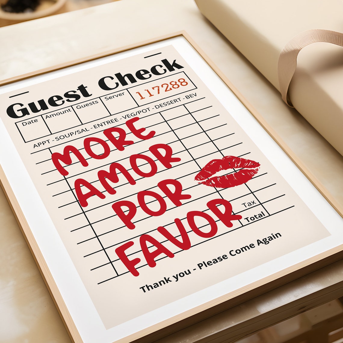 Guest Check More Amor Por Favor Red Lipstick Retro Diner Fun Poster - Image 3
