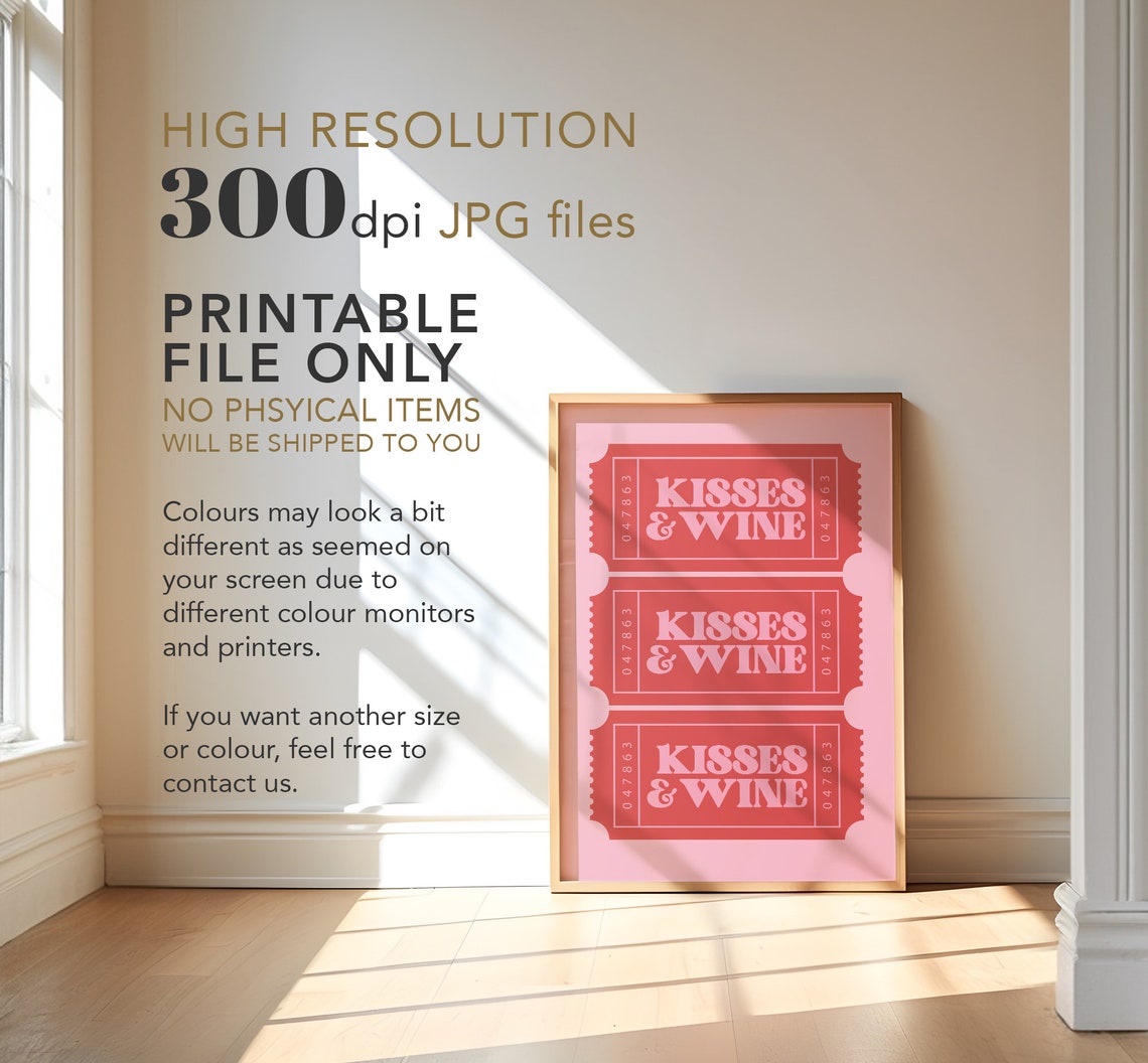 Kisses and Wine Red Ticket Stub Trio Retro Pink Valentine Wall Poster - Image 4