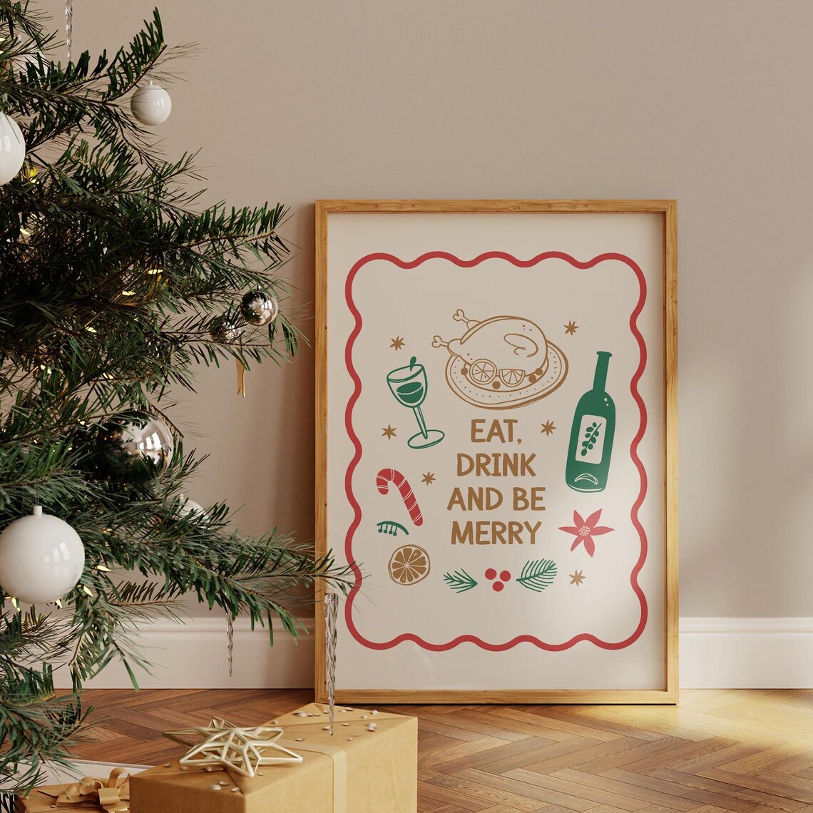 Eat Drink And Be Merry Christmas Sign Art Print - Image 3