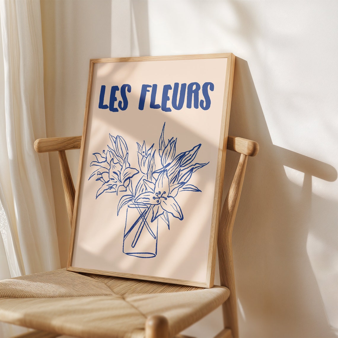 Les Fleurs Blue Lily Bouquet Vase Line Art French Floral Decor Poster - Image 2