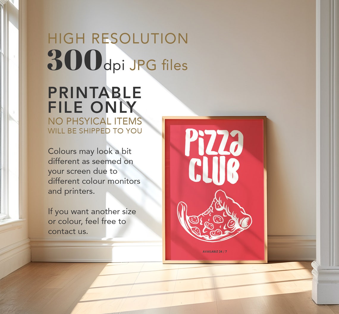 Pizza Club Red Pepperoni Slice Illustration Kitchen Dining Room Poster - Image 4