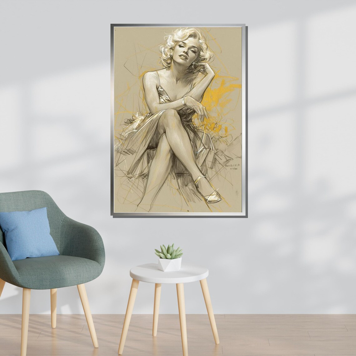 Classic Hollywood Glamour Blonde Beauty Sketch Portrait Elegant Wall Poster - Image 3