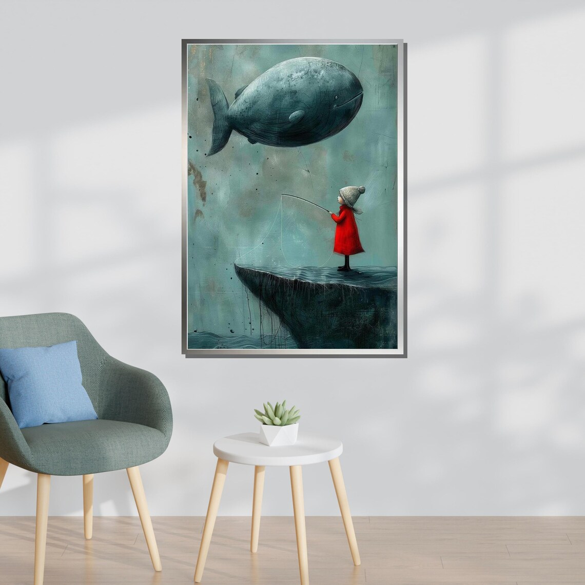 Little Girl And Whale Surreal Dream Sky Fishing Fantasy Art Poster - Image 3