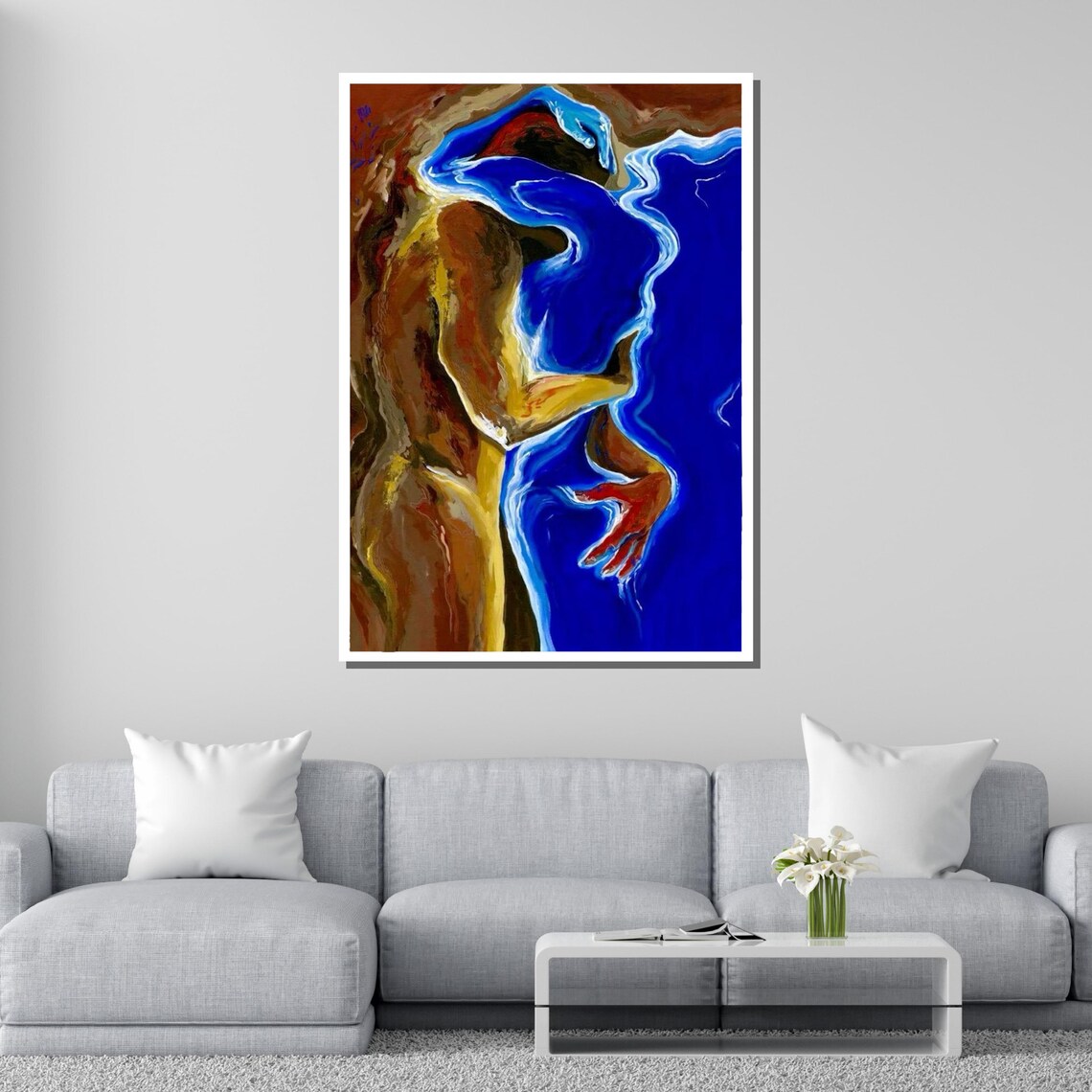 Abstract Embrace Fluid Blue Lovers Swirling Bold Modern Love Poster - Image 2