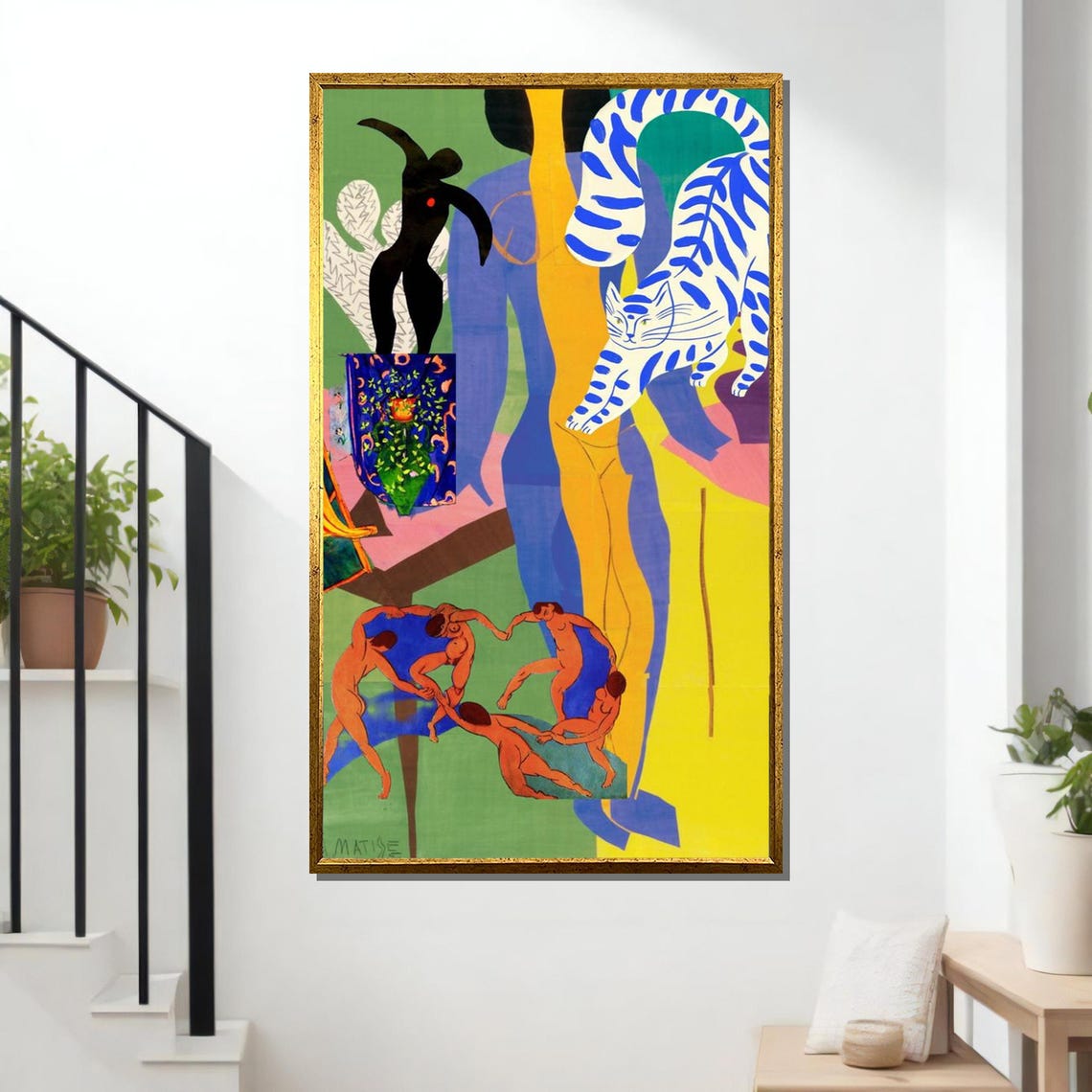 Matisse Inspired Colorful Collage Dancers And Blue Tiger Modern Poster