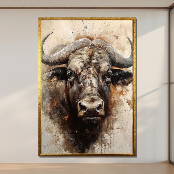 Majestic Buffalo Watercolor Portrait Powerful Horns Wildlife Art Poster