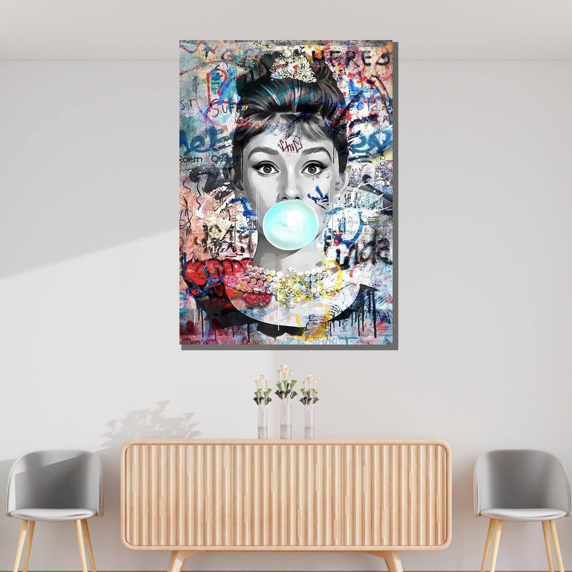 Audrey Hepburn Bubble Gum Graffiti Pop Art Street Style Wall Poster - Image 3