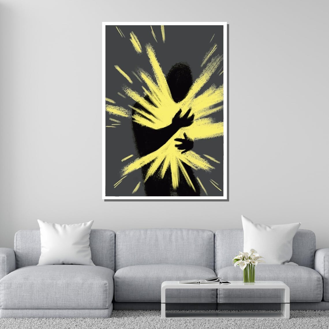Radiant Energy Burst Human Silhouette Yellow Light Minimal Art Poster - Image 4