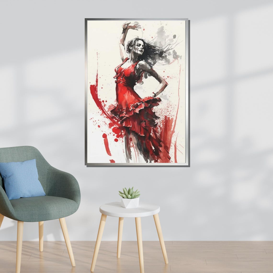 Flamenco Dancer In Red Passionate Dance Art Watercolor Print - Image 3