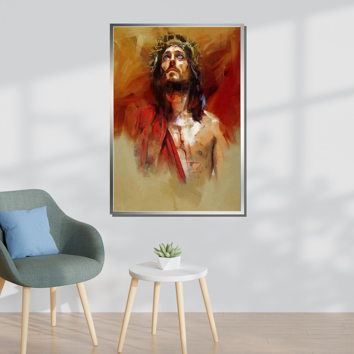 Christ With Crown Of Thorns Expressive Religious Portrait Faith Wall Poster - Image 3