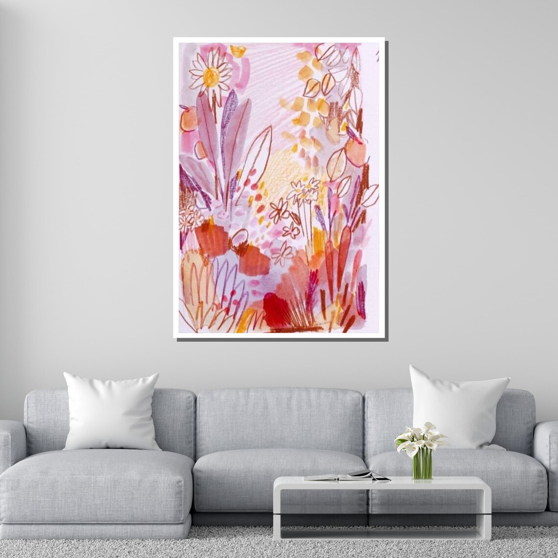Pastel Floral Watercolor Spring Garden Soft Pink Botanical Art Print - Image 2