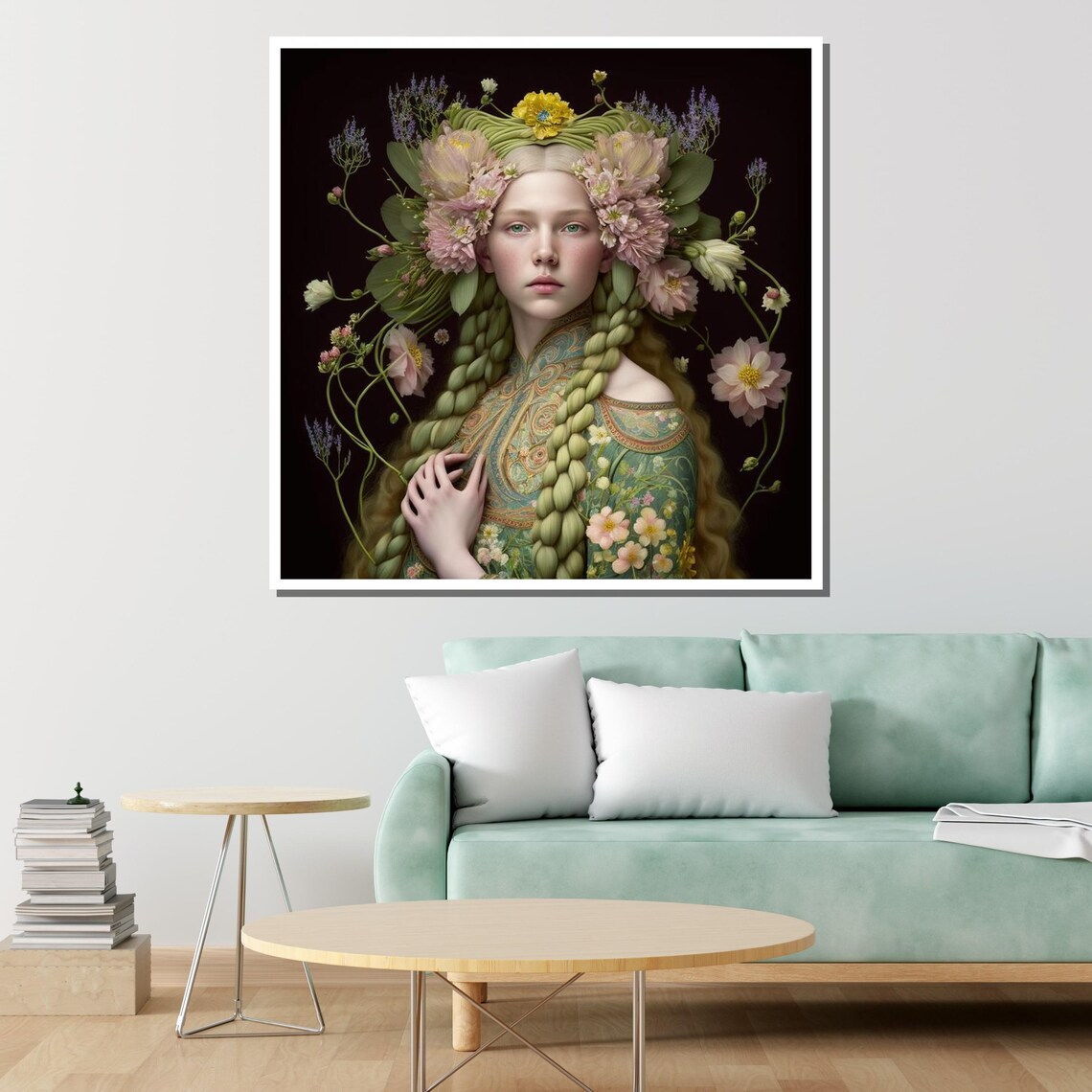 Floral Goddess Ethereal Woman Braided Hair Fantasy Botanical Art Print - Image 4