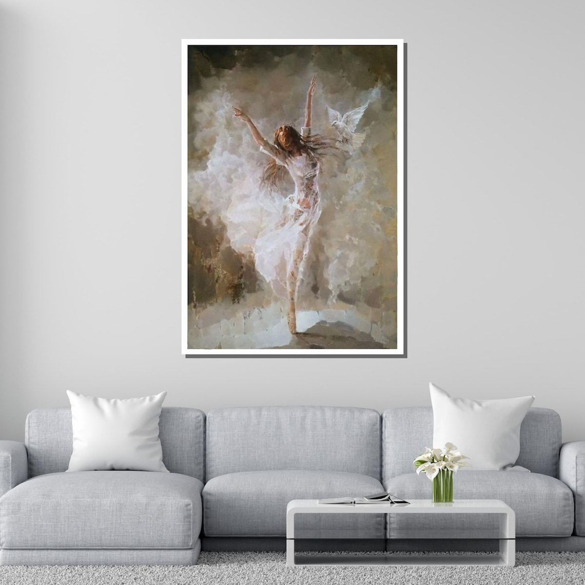 Graceful Ballet Dancer White Dress Dove Dreamy Dance Performance Poster - Image 2