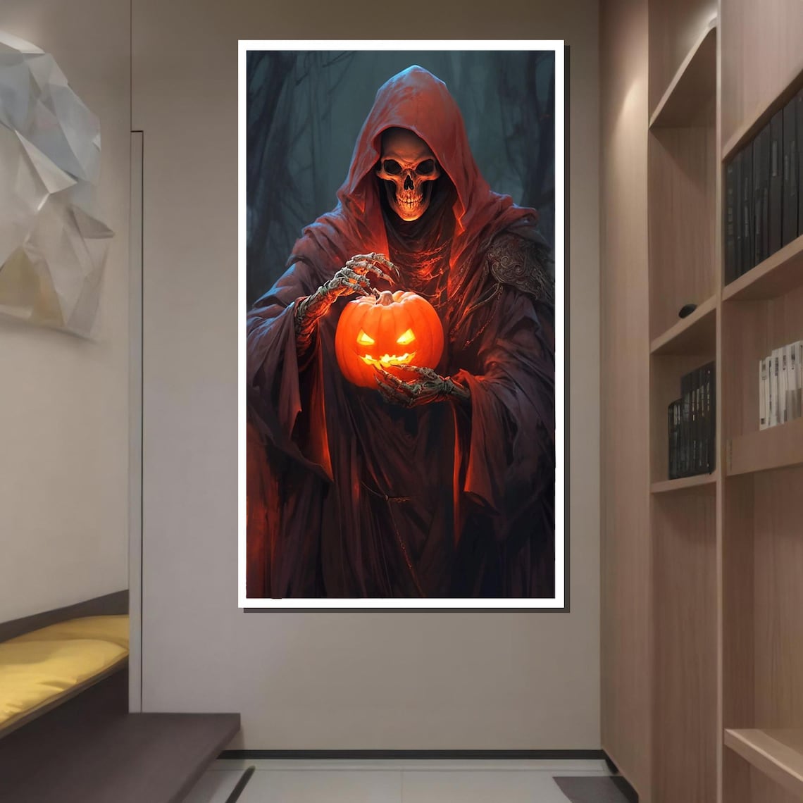 Grim Reaper Holding Glowing Jack O Lantern Pumpkin Halloween Gothic Horror Poster - Image 2