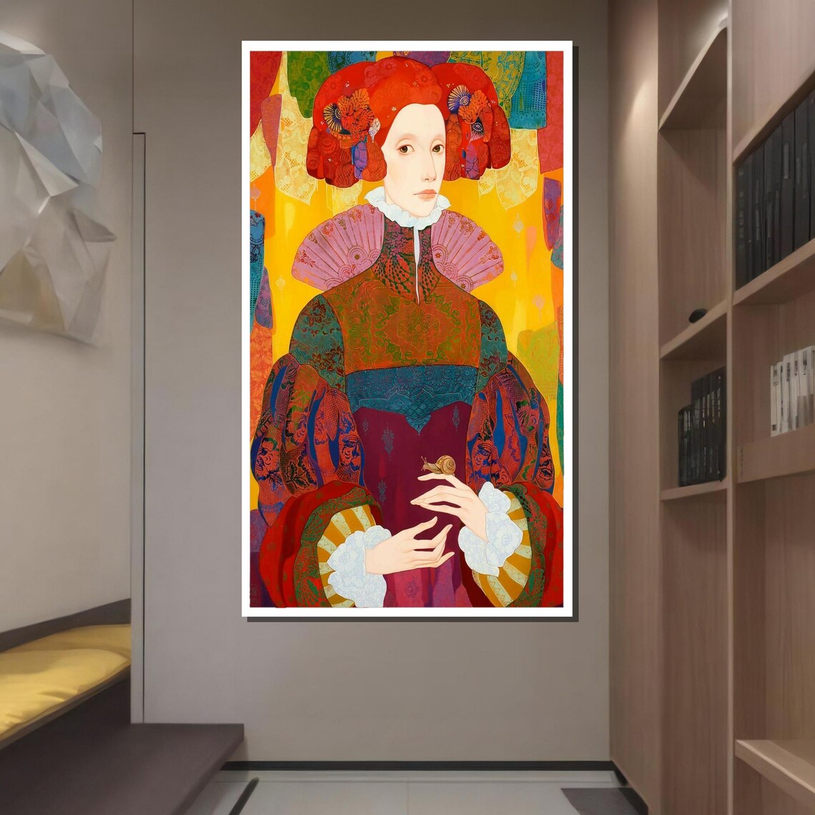 Renaissance Lady Vibrant Colorful Costume Portrait Elegant Dress Wall Art - Image 2
