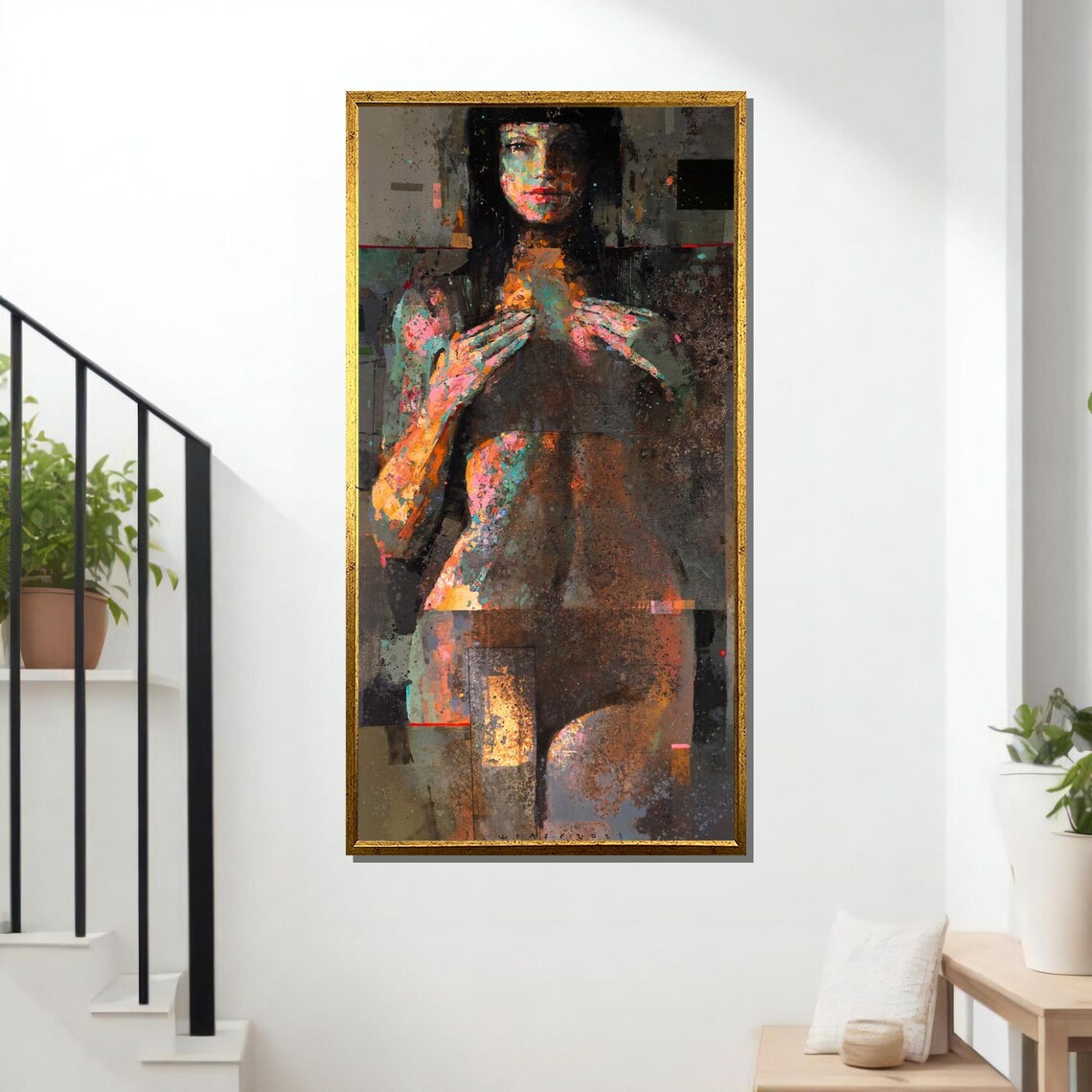 Sensual Abstract Nude Portrait Dark Moody Mixed Media Figurative Wall Poster