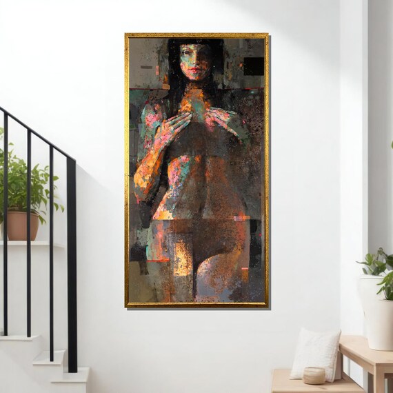 Sensual Abstract Nude Portrait Dark Moody Mixed Media Figurative Wall Poster