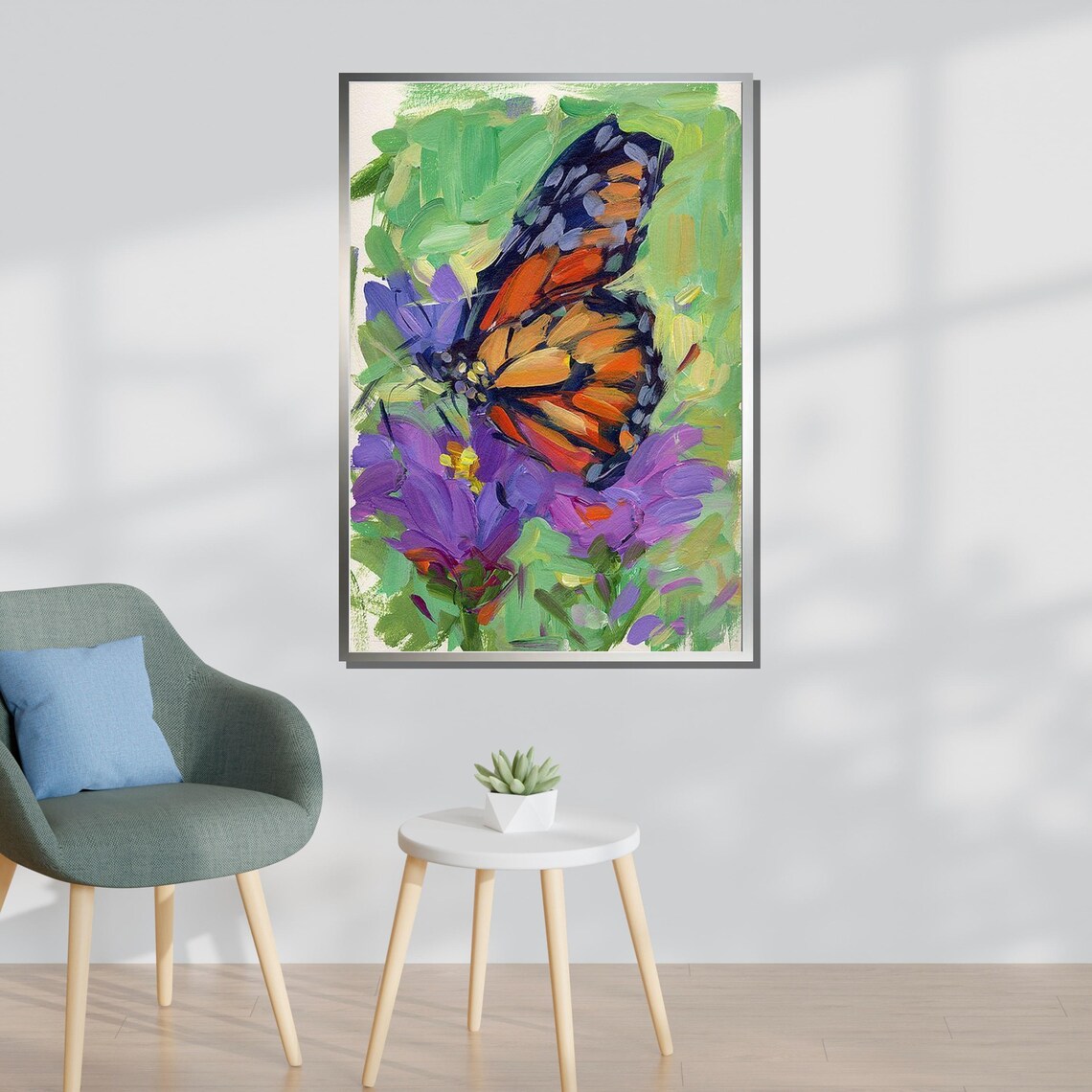 Colorful Butterfly and Flowers Art Print, Floral Decor - Image 3