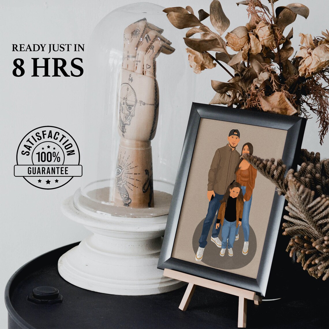 Faceless Family of Three Flat Vector Portrait on Taupe Poster