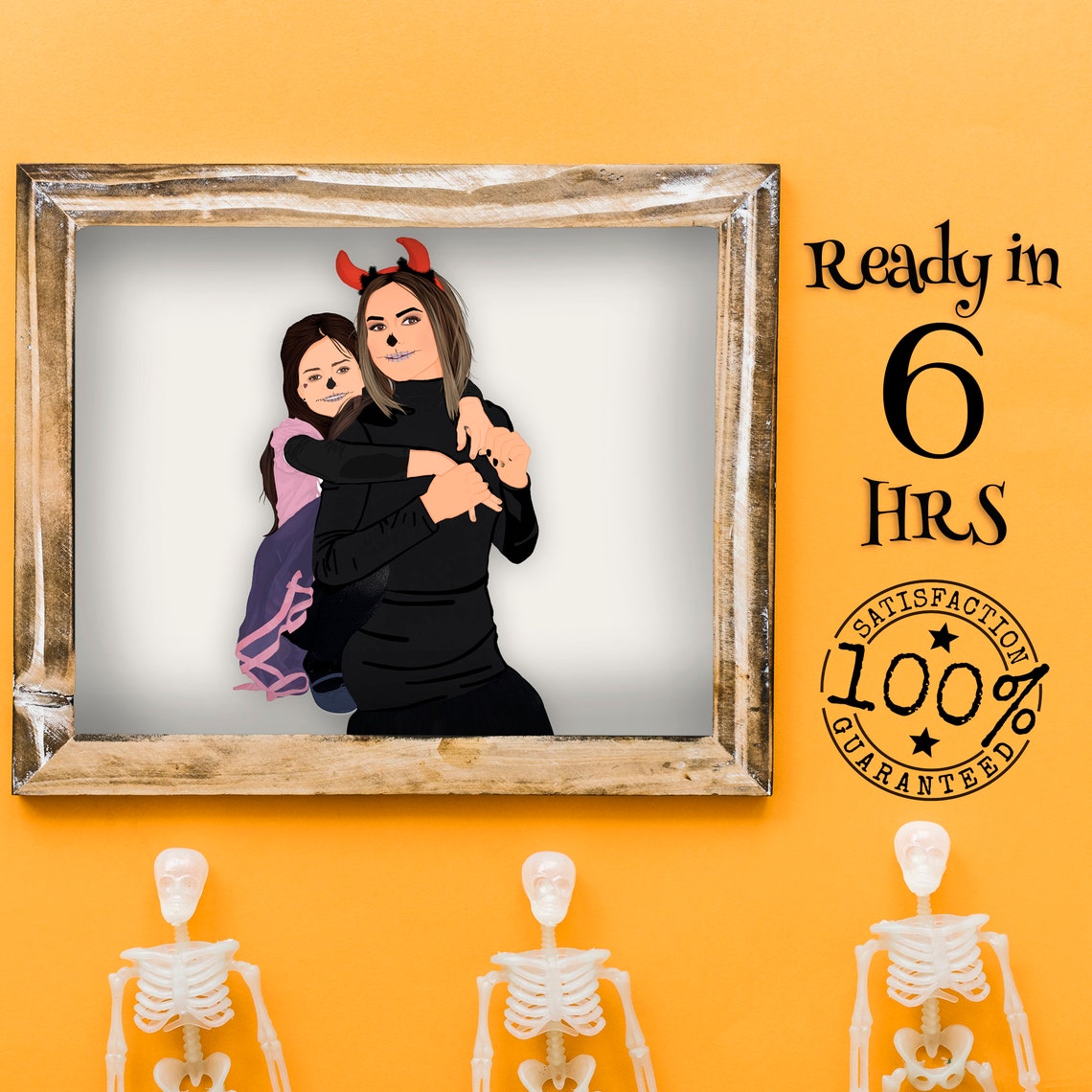 Custom Halloween Devil Horns Family Portrait Spooky Season Poster