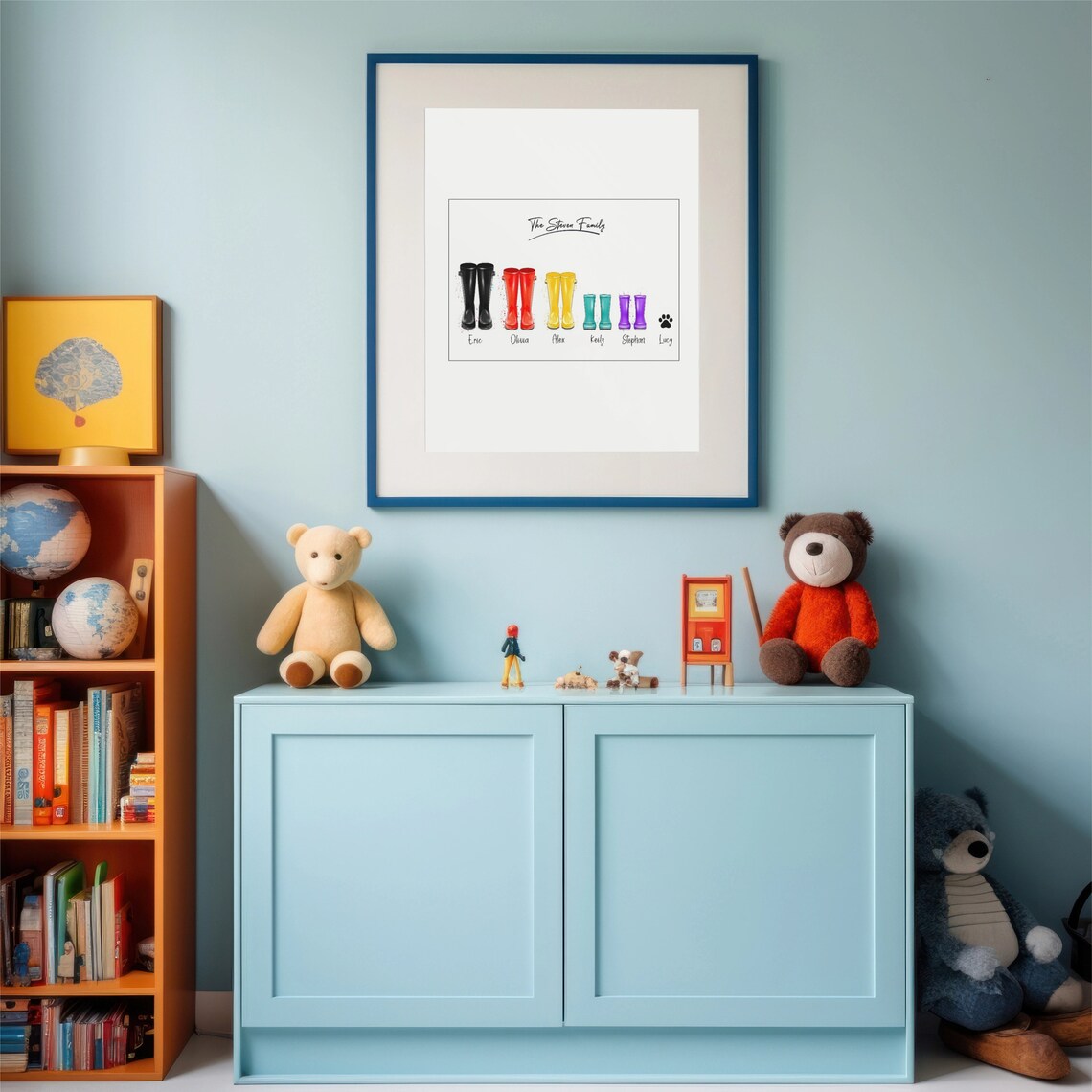 Personalized Colorful Family Rain Boots Poster for Kids Room