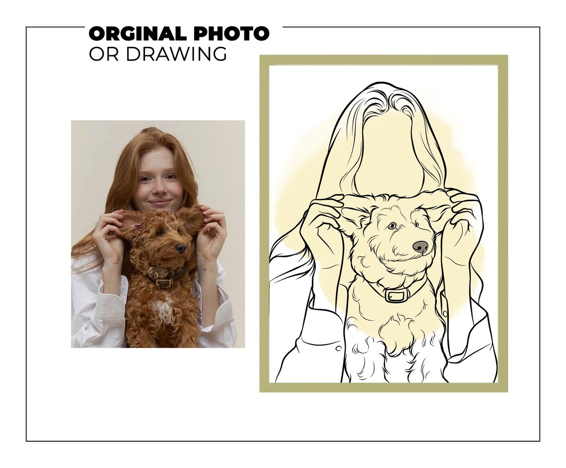 Custom Line Art Couple and Dog Portrait in Soft Pink Wash Poster - Image 3
