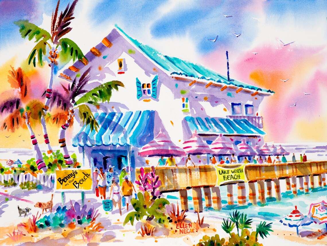 Lake Worth Beach, Florida Watercolor Art Print