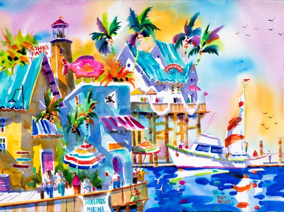 Johns Pass Watercolor Art Print, St Pete Florida