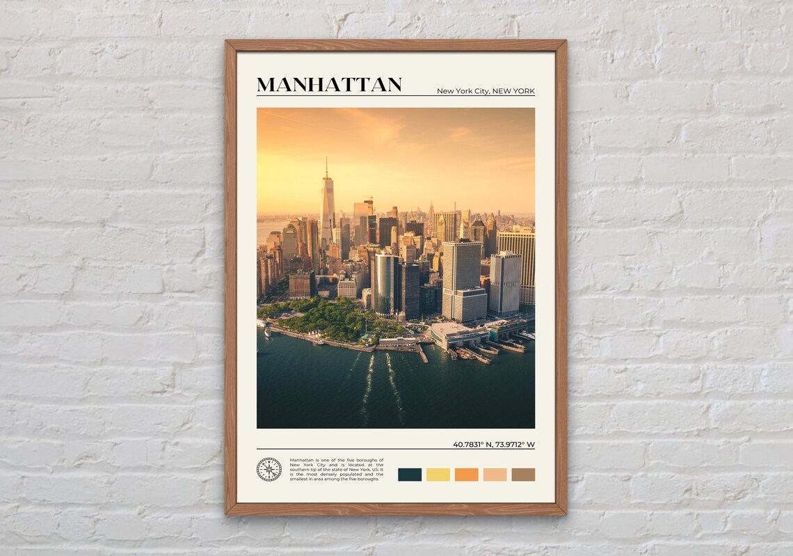 Manhattan Real Photo Travel Poster, USA Wall Decor