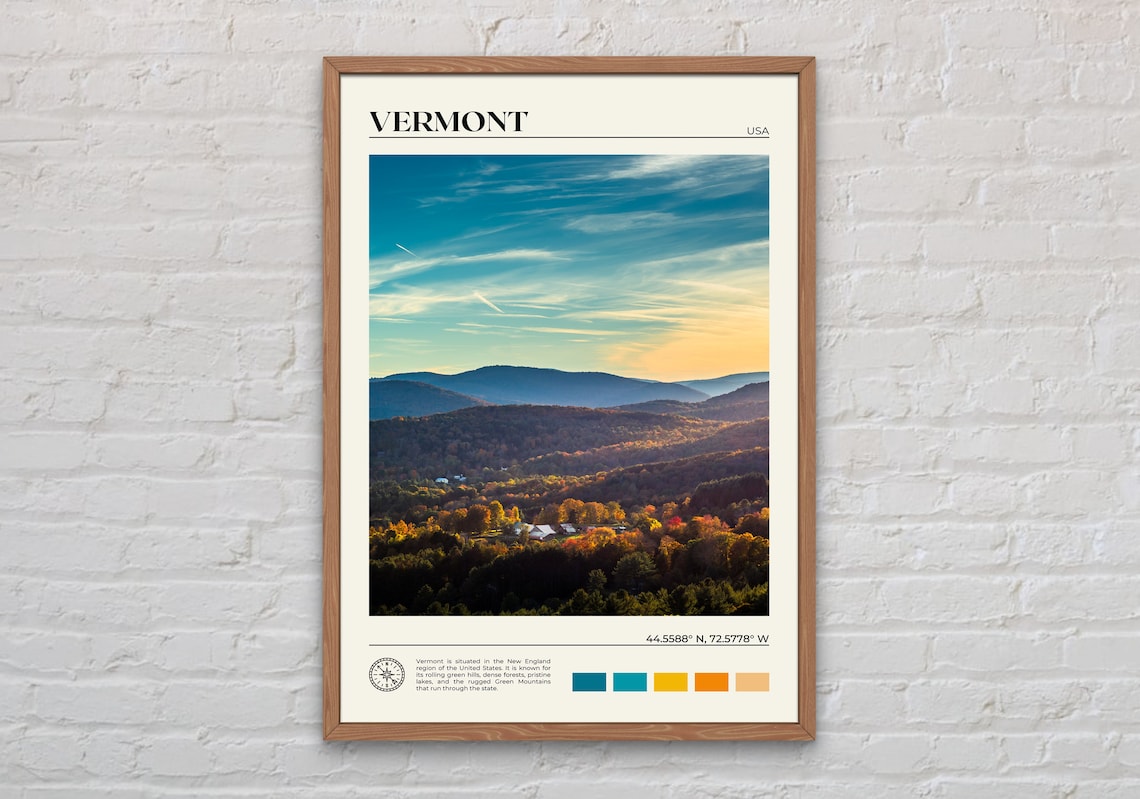 Vermont Real Photo Travel Poster, USA Decor