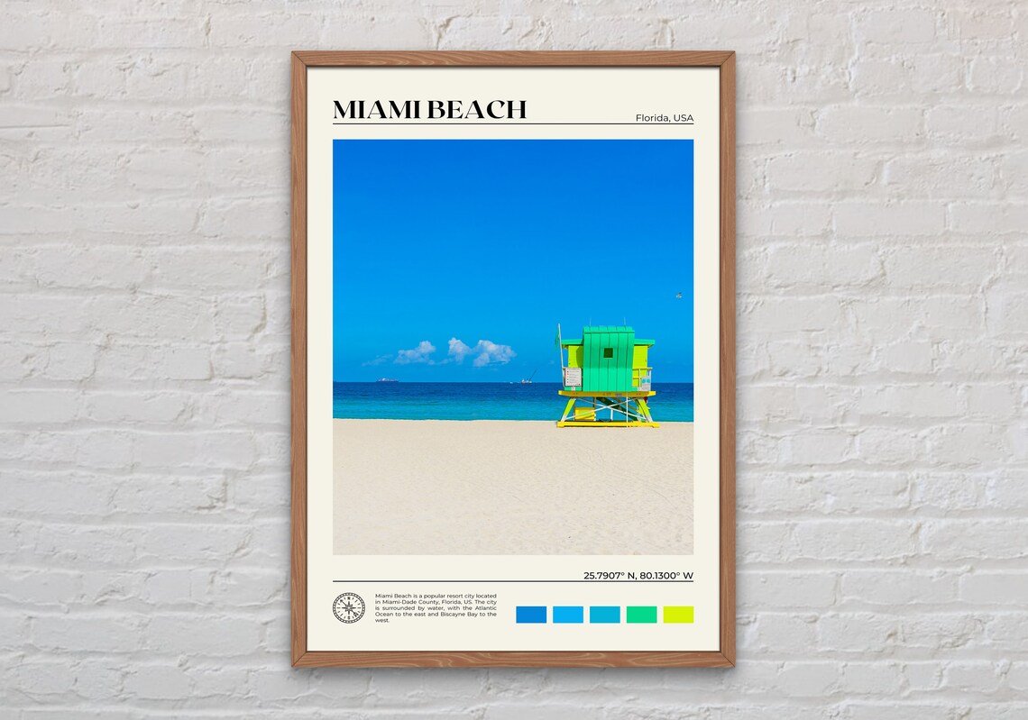 Miami Beach Travel Poster, Real Photo Art Print
