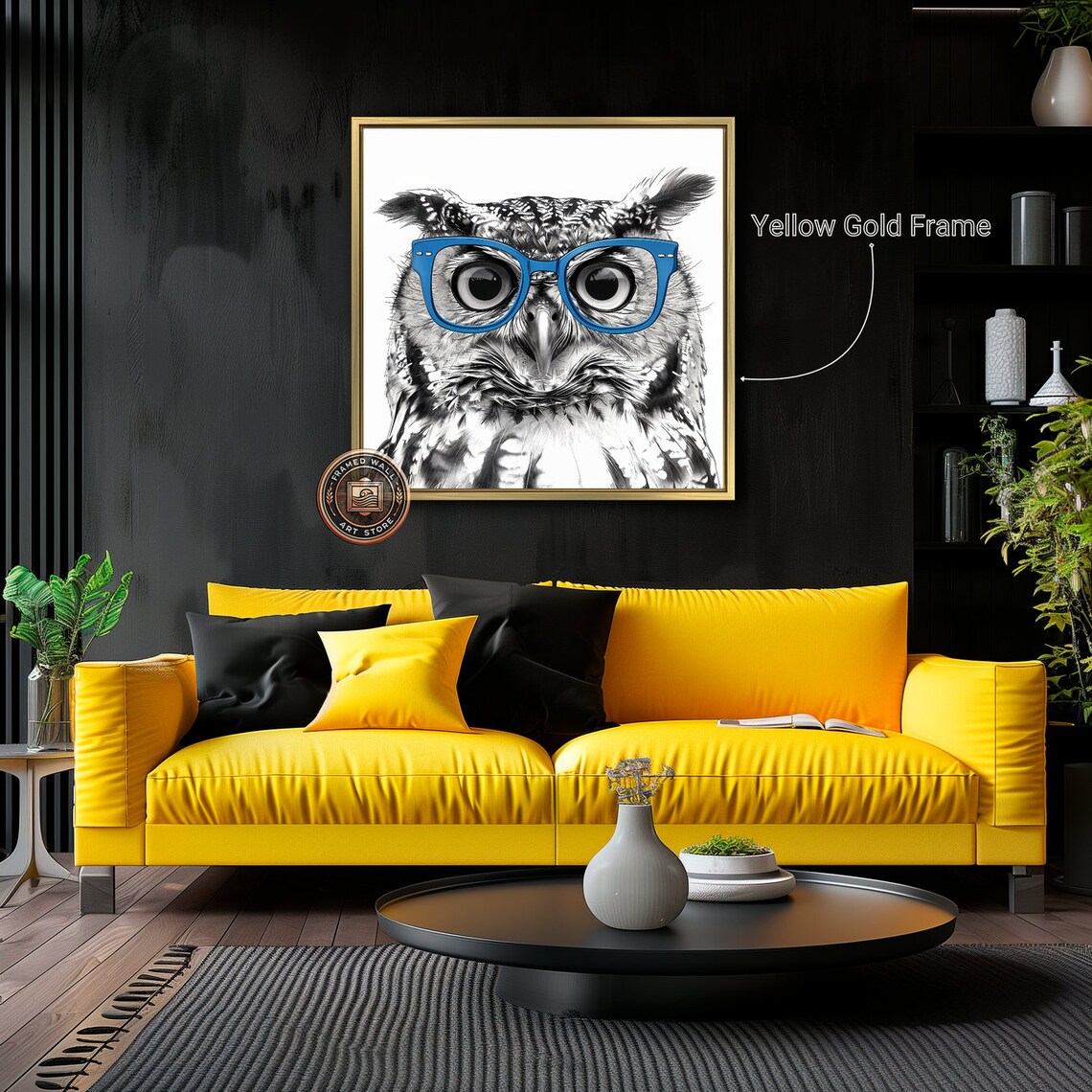 Owl With Blue Glasses, Black And White Art Print - Image 5