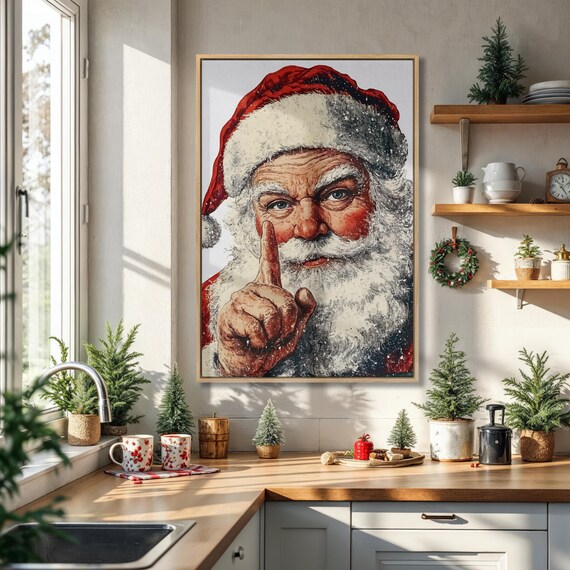 Vintage Santa Claus Shushing Gesture Traditional Christmas Poster