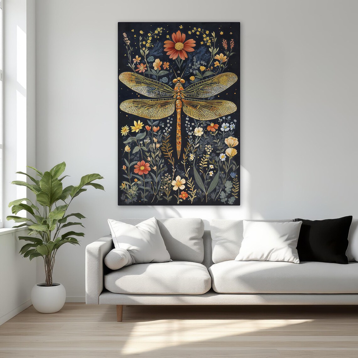 Dragonfly and Fantasy Floral Art Print, Nature Decor